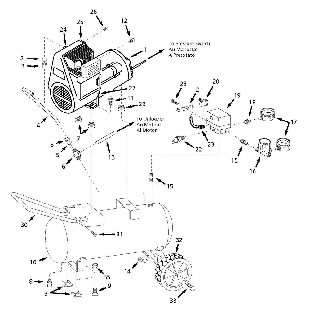 Tank Assembly Parts Diagram and Parts List for WL610002AJ  Campbell Hausfeld Compressor